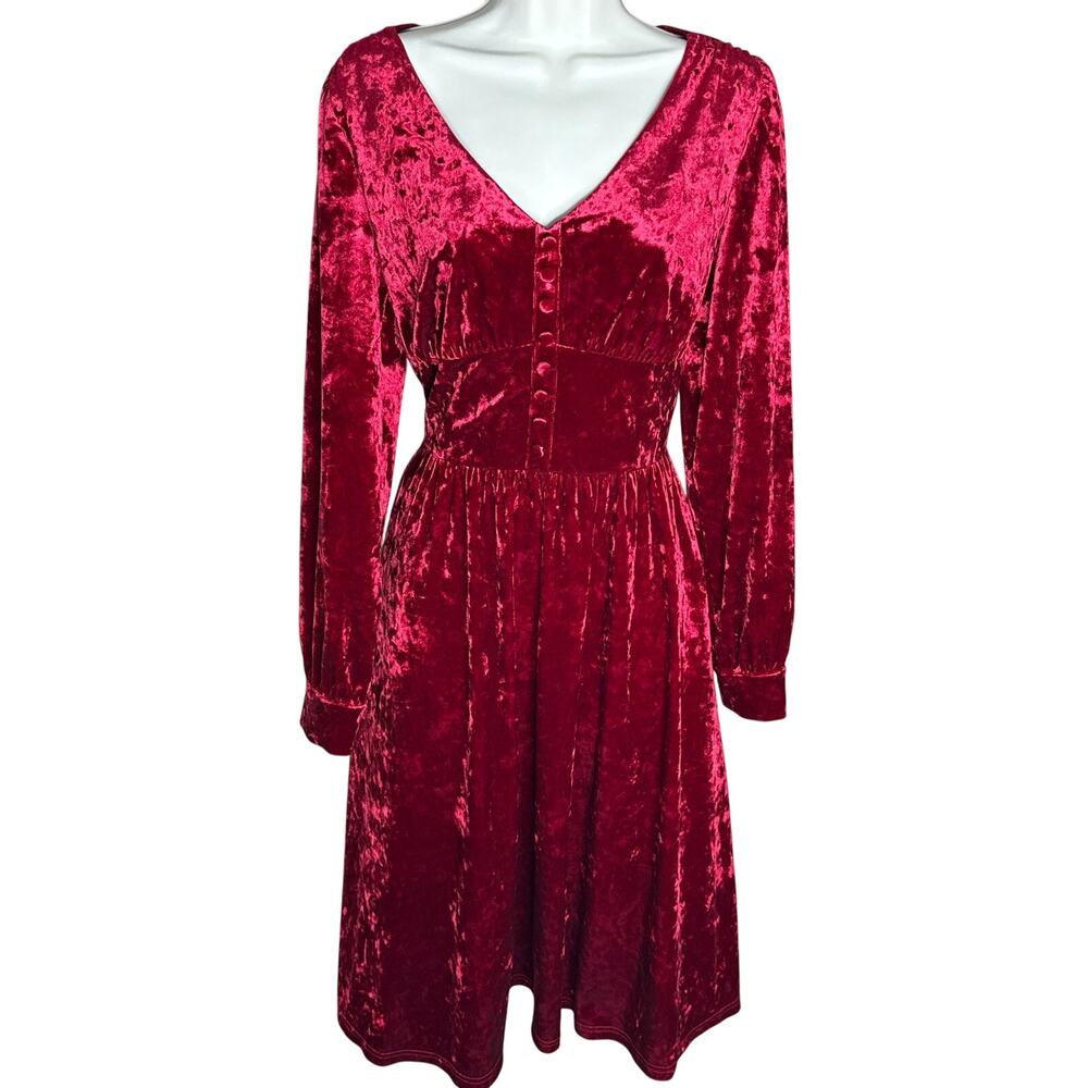 Unique Vintage Burgundy Crushed Velvet Long Sleeve Midi Dress L NWOT - Picture 11 of 11